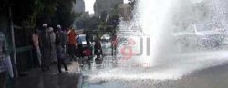 تكدس مرورى بسبب انفجار ماسورة مياه بشارع مكرم عبيد بمدينة نصر
